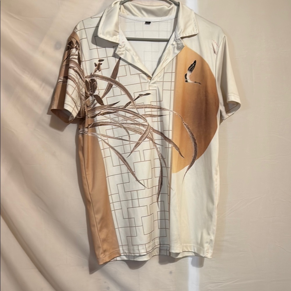 Men's Beige and White Graphic Shirt